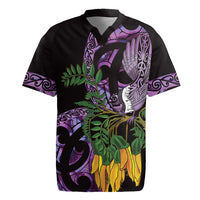 Purple New Zealand Kowhai And Piwakawaka Rugby Jersey Maori Ngaru Paua Shell LT14 Purple - Polynesian Pride