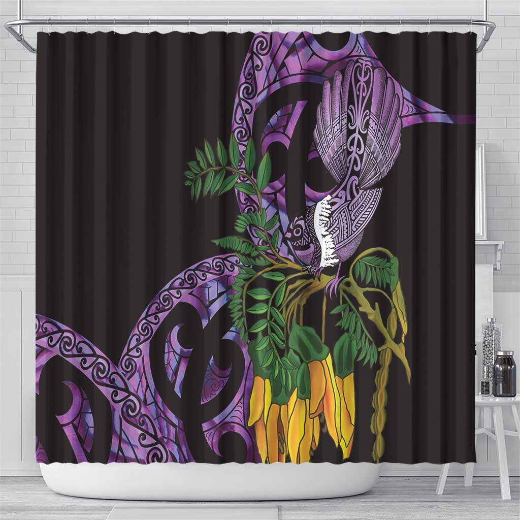 Purple New Zealand Kowhai And Piwakawaka Shower Curtain Maori Ngaru Paua Shell LT14 - Polynesian Pride