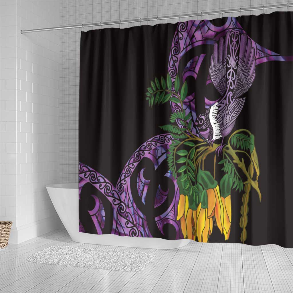 Purple New Zealand Kowhai And Piwakawaka Shower Curtain Maori Ngaru Paua Shell LT14 - Polynesian Pride