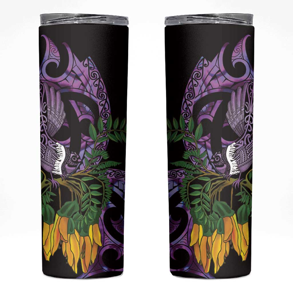 Purple New Zealand Kowhai And Piwakawaka Skinny Tumbler Maori Ngaru Paua Shell LT14 Purple - Polynesian Pride