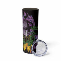 Purple New Zealand Kowhai And Piwakawaka Skinny Tumbler Maori Ngaru Paua Shell LT14 - Polynesian Pride
