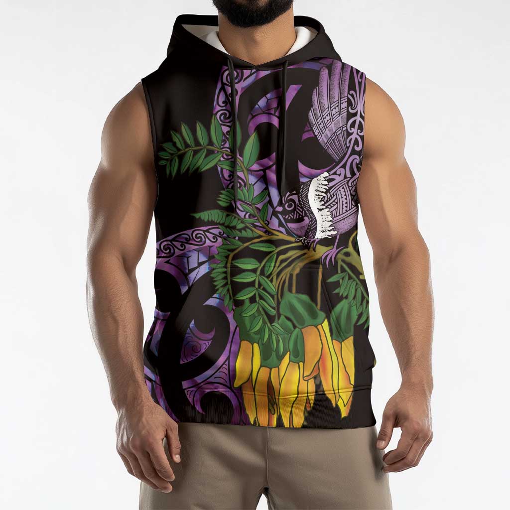 Purple New Zealand Kowhai And Piwakawaka Sleeveless Hoodie Maori Ngaru Paua Shell LT14 - Polynesian Pride