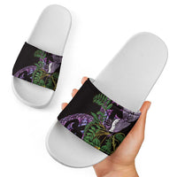 Purple New Zealand Kowhai And Piwakawaka Slide Sandals Maori Ngaru Paua Shell LT14 - Polynesian Pride