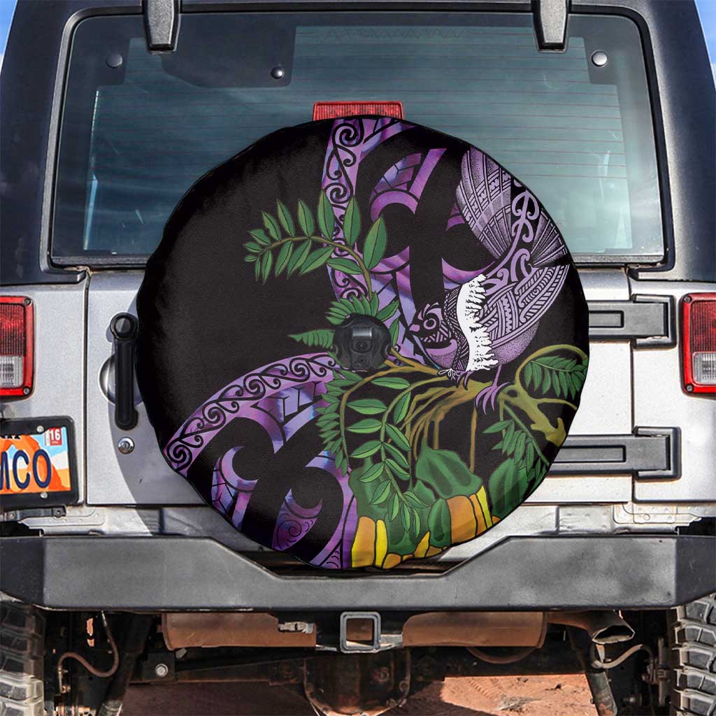 Purple New Zealand Kowhai And Piwakawaka Spare Tire Cover Maori Ngaru Paua Shell LT14 Purple - Polynesian Pride