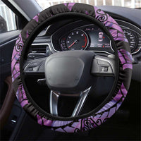 Purple New Zealand Kowhai And Piwakawaka Steering Wheel Cover Maori Ngaru Paua Shell LT14 - Polynesian Pride