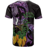 Purple New Zealand Kowhai And Piwakawaka T Shirt Maori Ngaru Paua Shell