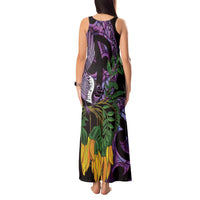 Purple New Zealand Kowhai And Piwakawaka Tank Maxi Dress Maori Ngaru Paua Shell LT14 - Polynesian Pride