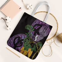 Purple New Zealand Kowhai And Piwakawaka Tote Bag Maori Ngaru Paua Shell LT14 White Strap One Size Purple - Polynesian Pride