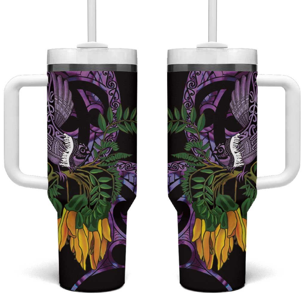 Purple New Zealand Kowhai And Piwakawaka Tumbler With Handle Maori Ngaru Paua Shell