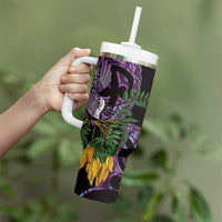 Purple New Zealand Kowhai And Piwakawaka Tumbler With Handle Maori Ngaru Paua Shell LT14 - Polynesian Pride