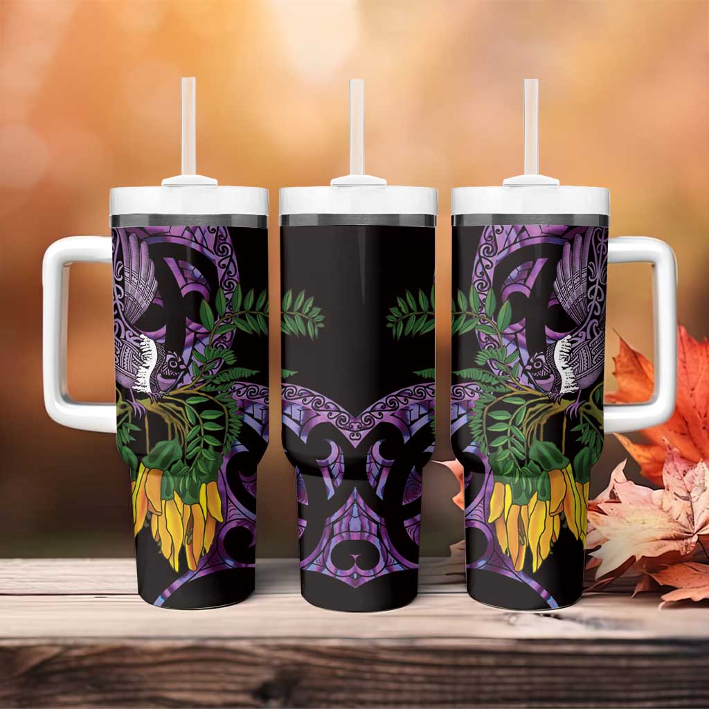 Purple New Zealand Kowhai And Piwakawaka Tumbler With Handle Maori Ngaru Paua Shell LT14 - Polynesian Pride