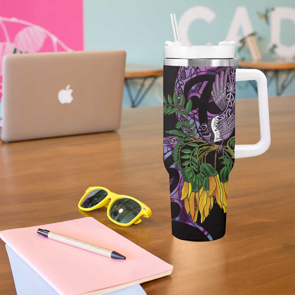 Purple New Zealand Kowhai And Piwakawaka Tumbler With Handle Maori Ngaru Paua Shell LT14 - Polynesian Pride