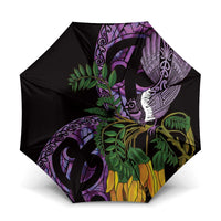 Purple New Zealand Kowhai And Piwakawaka Umbrella Maori Ngaru Paua Shell LT14 One Size Folded 11.42 inch Opened Diameter 37.4 inch Purple - Polynesian Pride