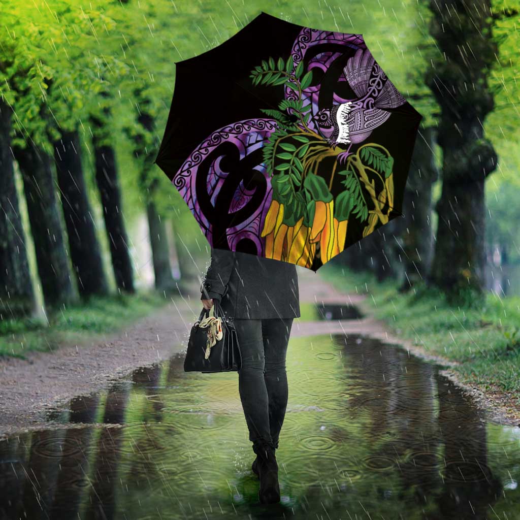 Purple New Zealand Kowhai And Piwakawaka Umbrella Maori Ngaru Paua Shell LT14 - Polynesian Pride
