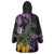 Purple New Zealand Kowhai And Piwakawaka Wearable Blanket Hoodie Maori Ngaru Paua Shell