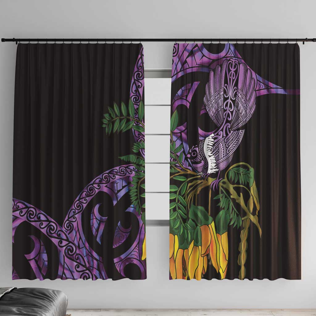 Purple New Zealand Kowhai And Piwakawaka Window Curtain Maori Ngaru Paua Shell LT14 With Hooks Purple - Polynesian Pride