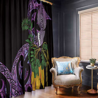 Purple New Zealand Kowhai And Piwakawaka Window Curtain Maori Ngaru Paua Shell LT14 - Polynesian Pride