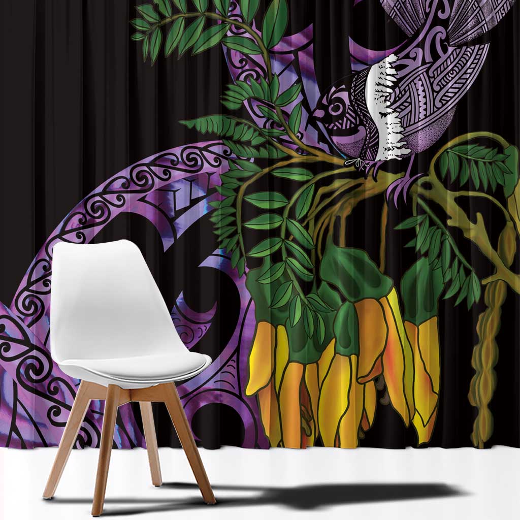 Purple New Zealand Kowhai And Piwakawaka Window Curtain Maori Ngaru Paua Shell LT14 - Polynesian Pride