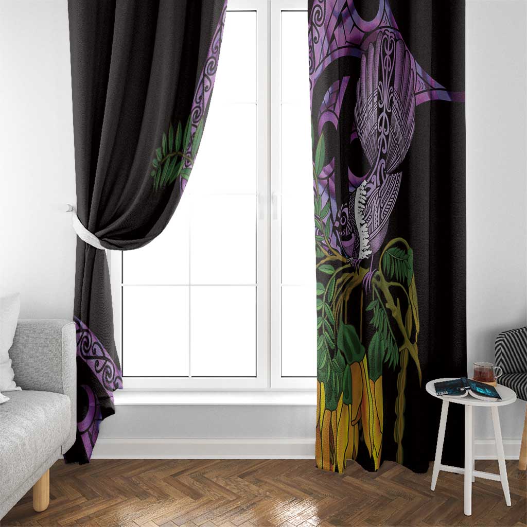 Purple New Zealand Kowhai And Piwakawaka Window Curtain Maori Ngaru Paua Shell LT14 - Polynesian Pride