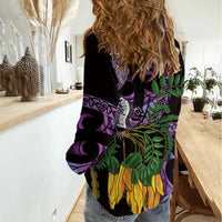 Purple New Zealand Kowhai And Piwakawaka Women Casual Shirt Maori Ngaru Paua Shell LT14 - Polynesian Pride