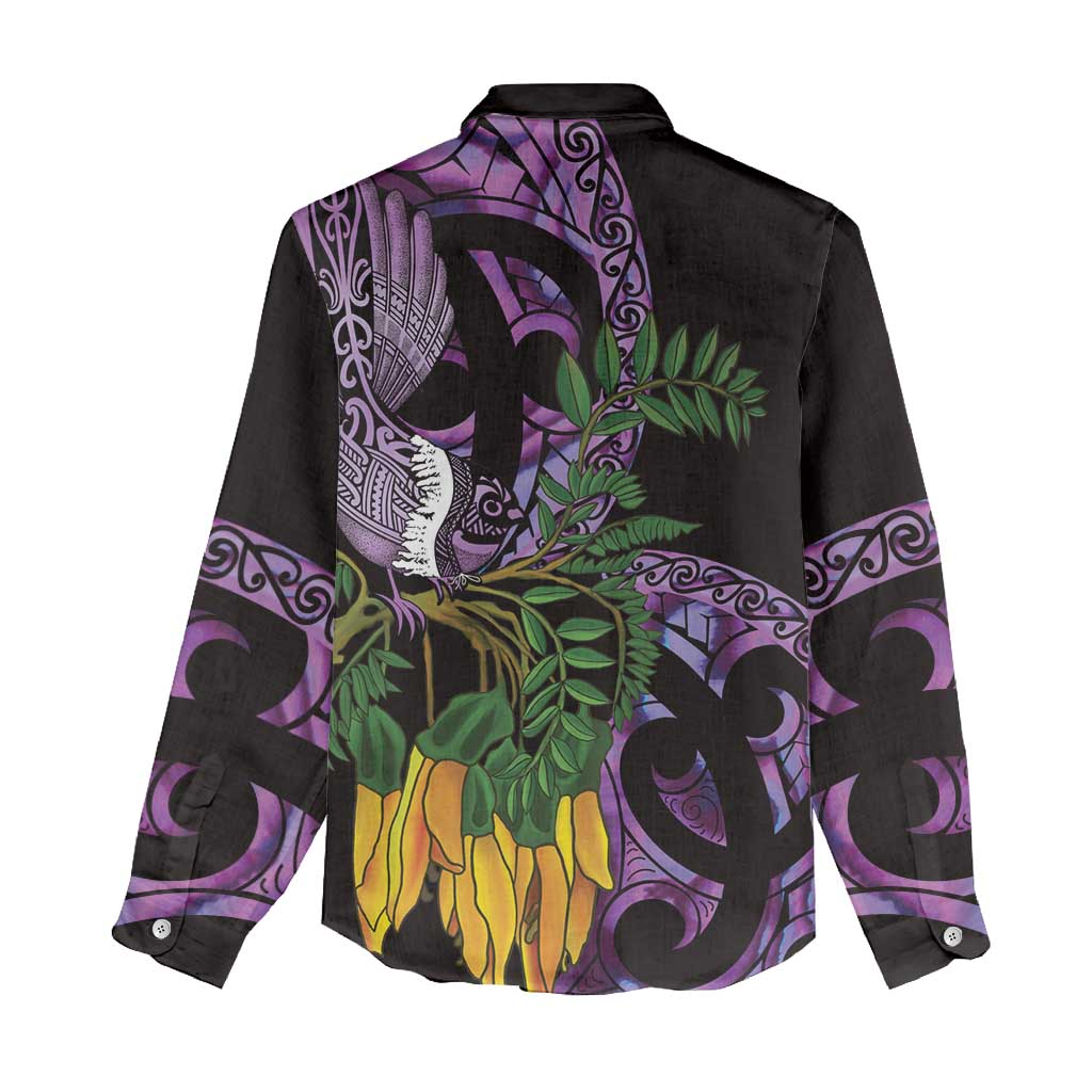 Purple New Zealand Kowhai And Piwakawaka Women Casual Shirt Maori Ngaru Paua Shell LT14 - Polynesian Pride