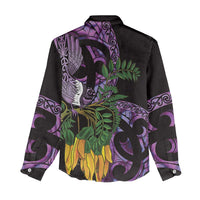Purple New Zealand Kowhai And Piwakawaka Women Casual Shirt Maori Ngaru Paua Shell LT14 - Polynesian Pride