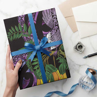 Purple New Zealand Kowhai And Piwakawaka Wrapping Paper Maori Ngaru Paua Shell LT14 - Polynesian Pride