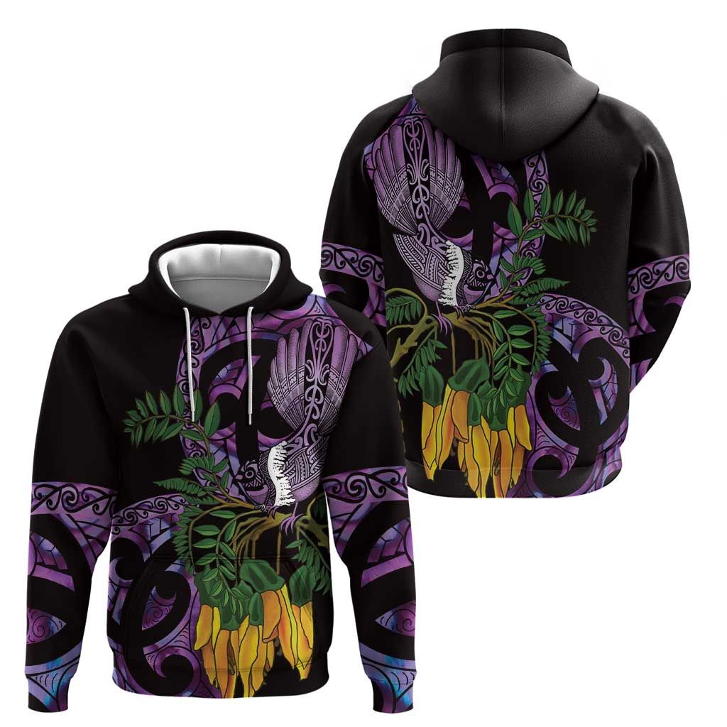 Purple New Zealand Kowhai And Piwakawaka Zip Hoodie Maori Ngaru Paua Shell LT14 - Polynesian Pride