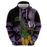 Purple New Zealand Kowhai And Piwakawaka Zip Hoodie Maori Ngaru Paua Shell LT14 - Polynesian Pride