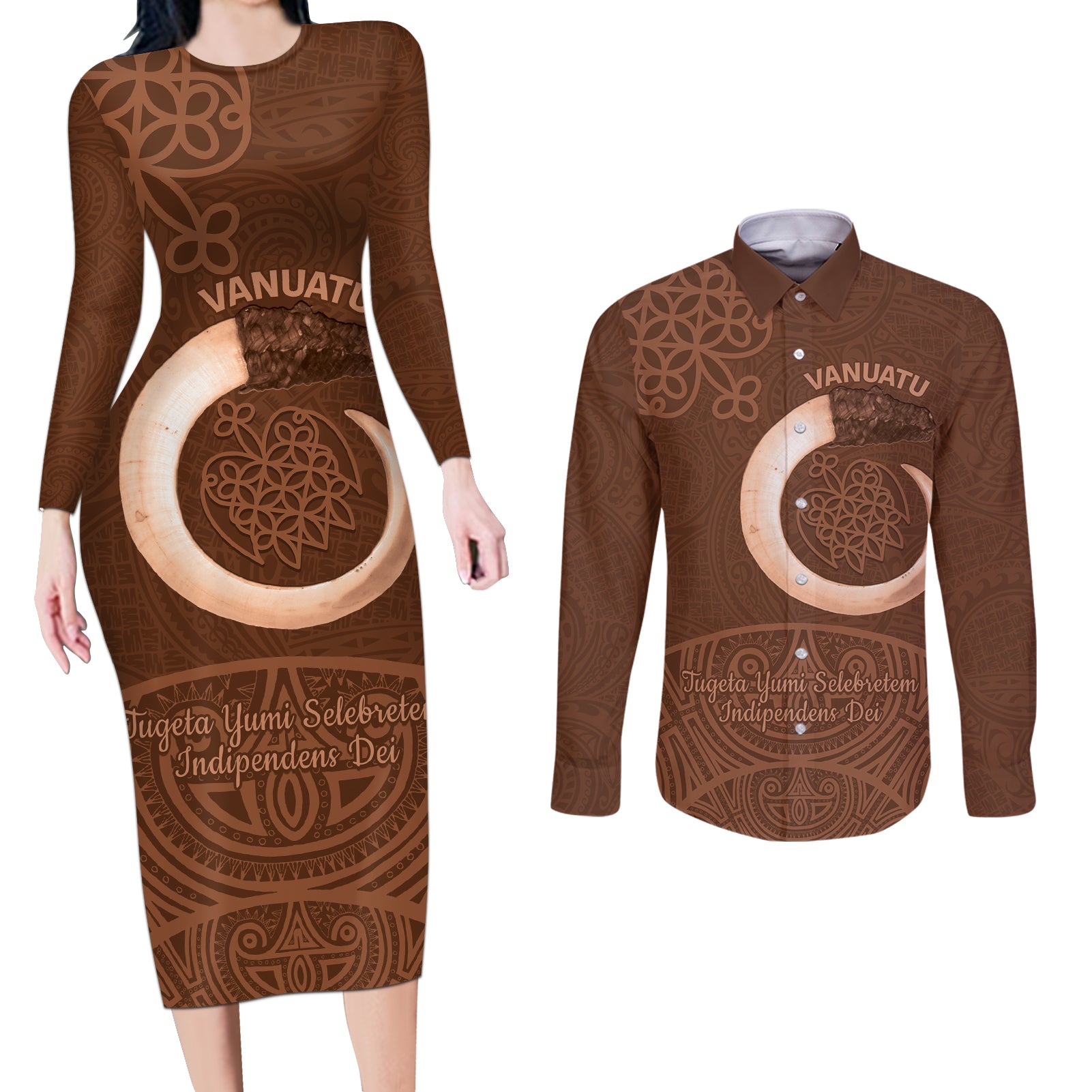 Vanuatu Indipendens Dei Couples Matching Long Sleeve Bodycon Dress and Long Sleeve Button Shirt Yumi 44th Sand Drawing Turtle Mix Lapita
