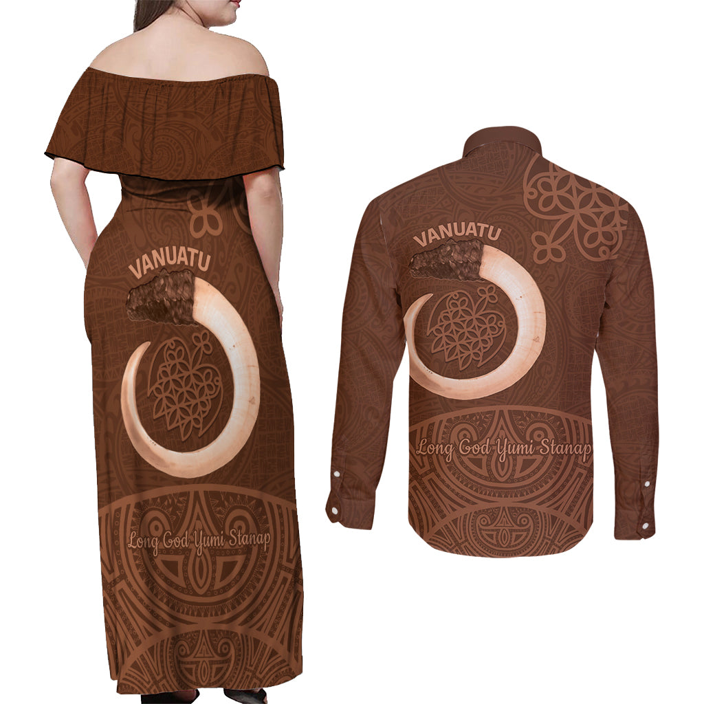 Vanuatu Indipendens Dei Couples Matching Off Shoulder Maxi Dress and Long Sleeve Button Shirt Yumi 44th Sand Drawing Turtle Mix Lapita