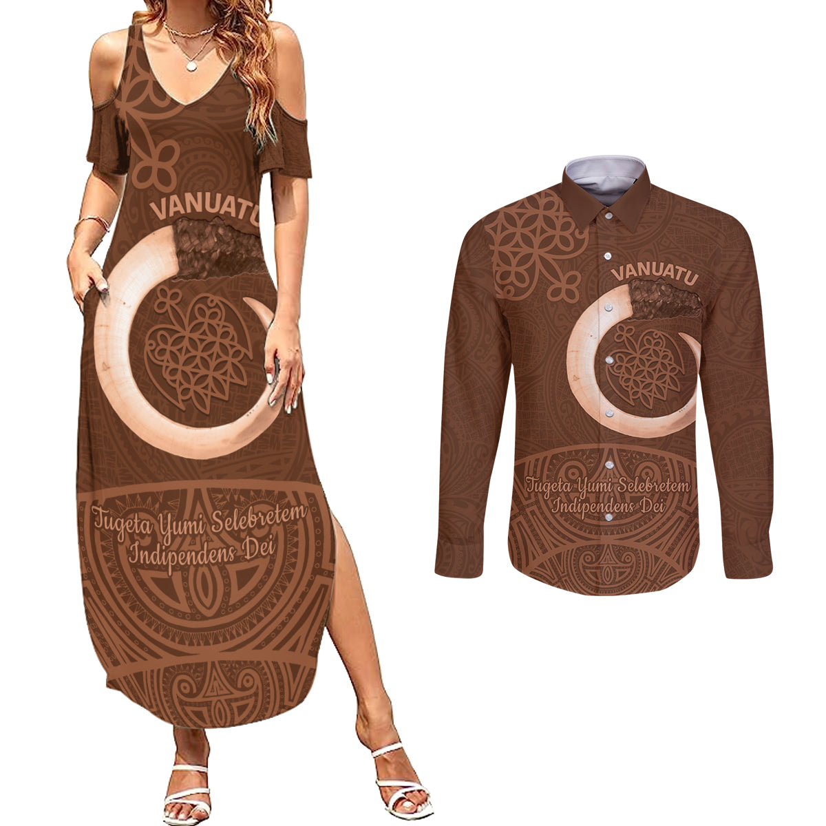 Vanuatu Indipendens Dei Couples Matching Summer Maxi Dress and Long Sleeve Button Shirt Yumi 44th Sand Drawing Turtle Mix Lapita