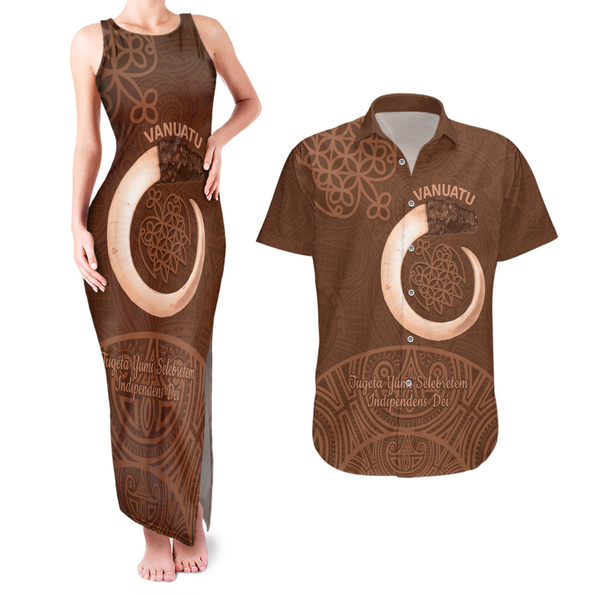 Vanuatu Indipendens Dei Couples Matching Tank Maxi Dress and Hawaiian Shirt Yumi 44th Sand Drawing Turtle Mix Lapita