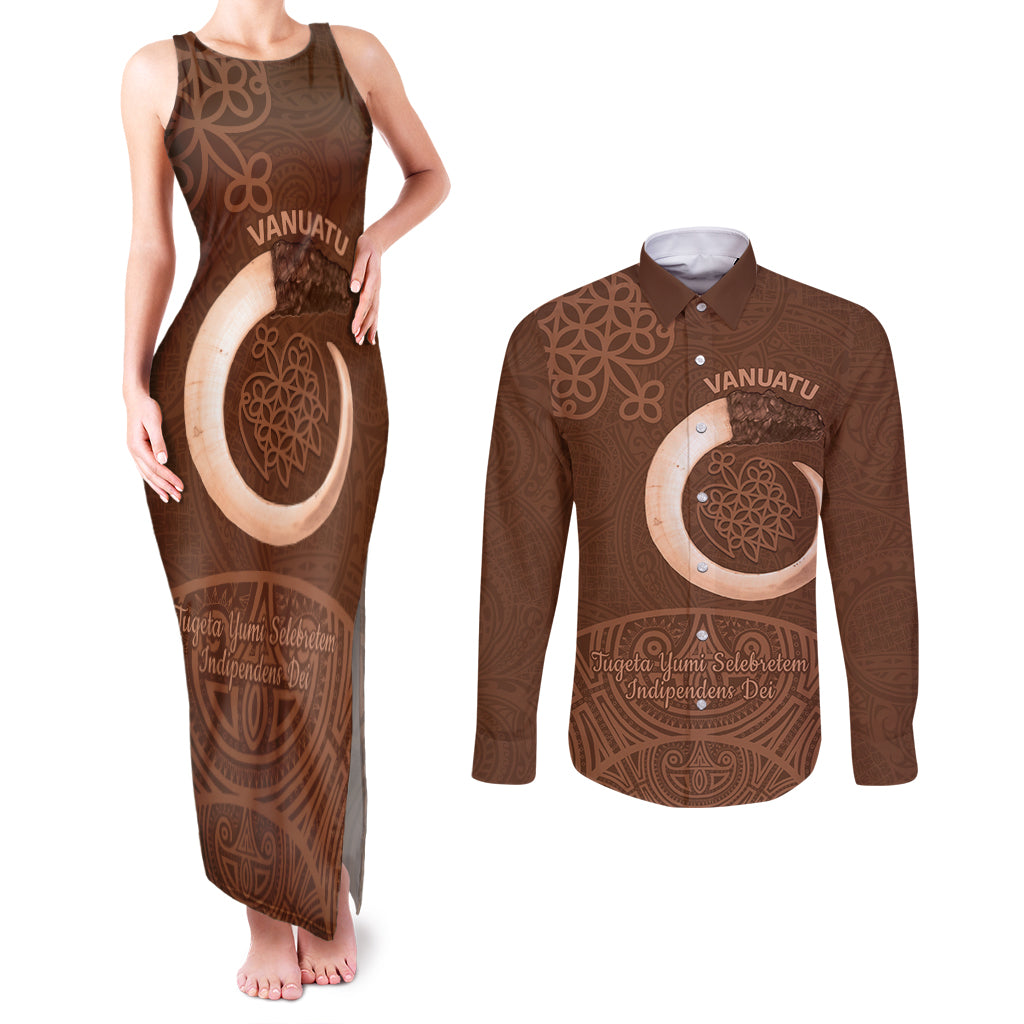 Vanuatu Indipendens Dei Couples Matching Tank Maxi Dress and Long Sleeve Button Shirt Yumi 44th Sand Drawing Turtle Mix Lapita