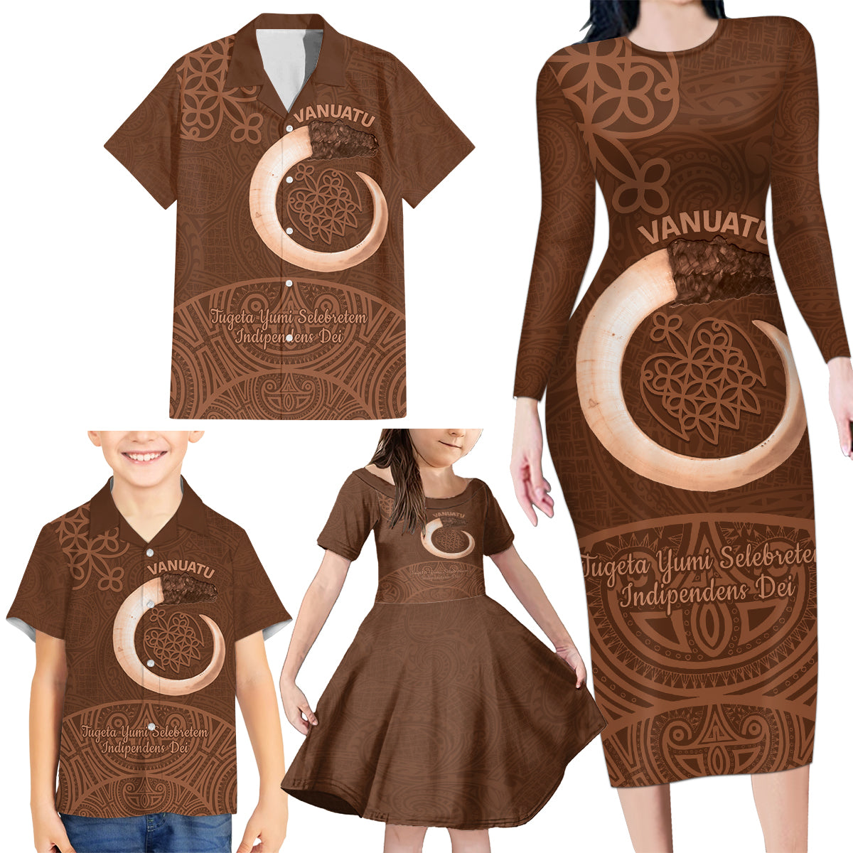 Vanuatu Indipendens Dei Family Matching Long Sleeve Bodycon Dress and Hawaiian Shirt Yumi Sand Drawing Turtle Mix Lapita LT14 - Polynesian Pride