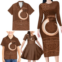 Vanuatu Indipendens Dei Family Matching Long Sleeve Bodycon Dress and Hawaiian Shirt Yumi Sand Drawing Turtle Mix Lapita LT14 - Polynesian Pride