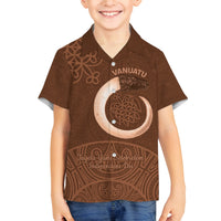 Vanuatu Indipendens Dei Family Matching Long Sleeve Bodycon Dress and Hawaiian Shirt Yumi Sand Drawing Turtle Mix Lapita LT14 Son's Shirt Brown - Polynesian Pride