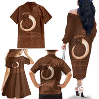 Vanuatu Indipendens Dei Family Matching Off The Shoulder Long Sleeve Dress and Hawaiian Shirt Yumi Sand Drawing Turtle Mix Lapita LT14 - Polynesian Pride