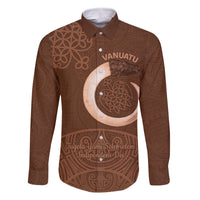 Vanuatu Indipendens Dei Family Matching Off The Shoulder Long Sleeve Dress and Hawaiian Shirt Yumi Sand Drawing Turtle Mix Lapita LT14 Dad's Shirt - Long Sleeve Brown - Polynesian Pride