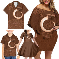 Vanuatu Indipendens Dei Family Matching Off Shoulder Short Dress and Hawaiian Shirt Yumi Sand Drawing Turtle Mix Lapita LT14 - Polynesian Pride