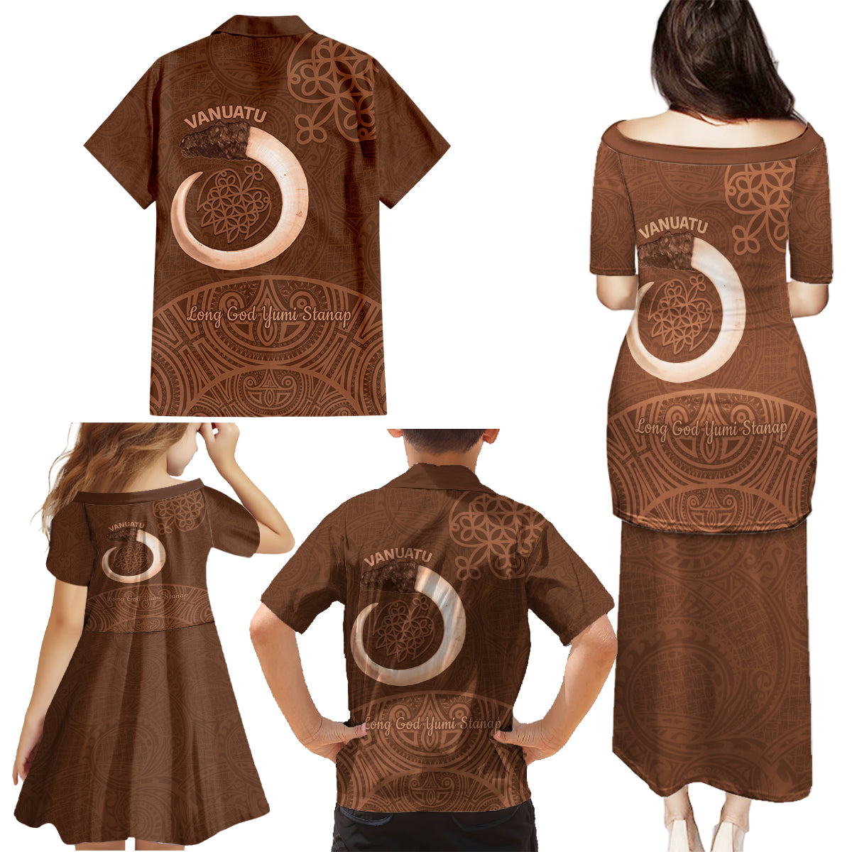 Vanuatu Indipendens Dei Family Matching Puletasi and Hawaiian Shirt Yumi Sand Drawing Turtle Mix Lapita LT14 - Polynesian Pride