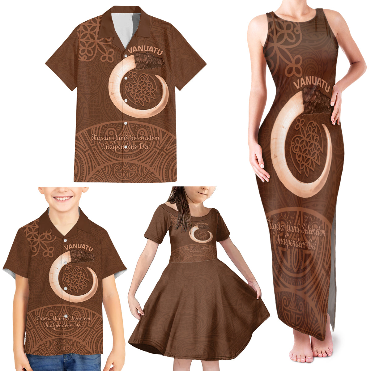 Vanuatu Indipendens Dei Family Matching Tank Maxi Dress and Hawaiian Shirt Yumi Sand Drawing Turtle Mix Lapita LT14 - Polynesian Pride
