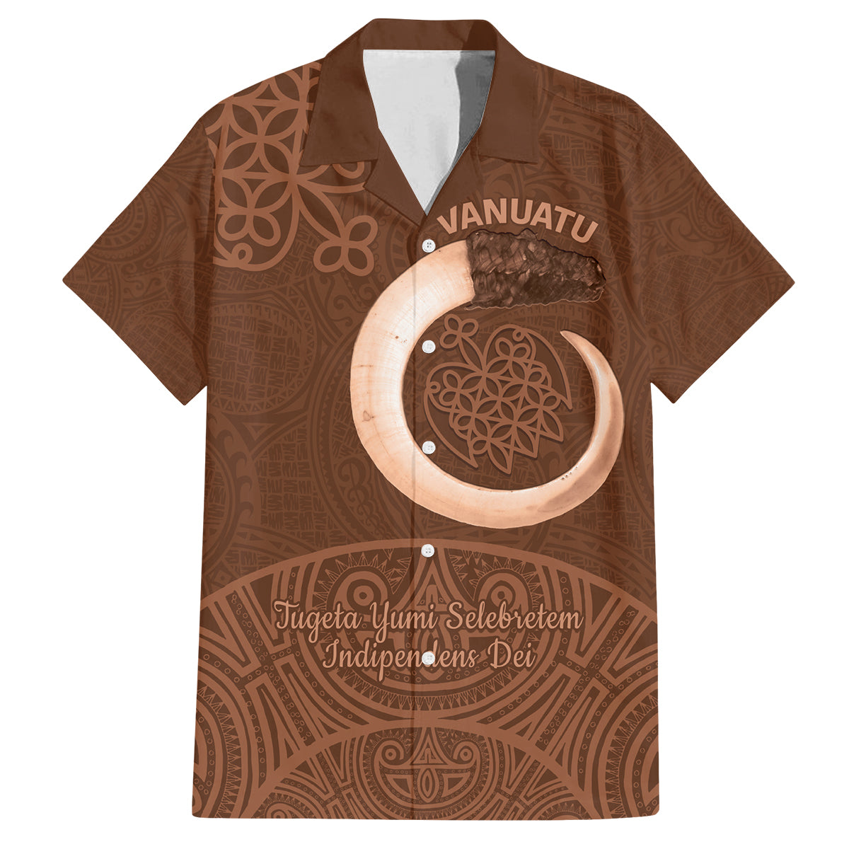 Vanuatu Indipendens Dei Family Matching Tank Maxi Dress and Hawaiian Shirt Yumi Sand Drawing Turtle Mix Lapita LT14 Dad's Shirt - Short Sleeve Brown - Polynesian Pride