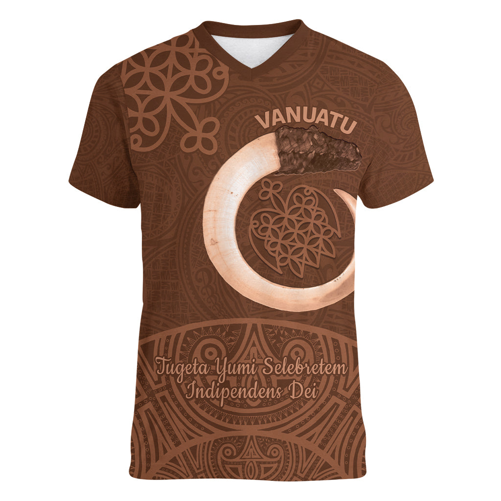 Vanuatu Indipendens Dei Women V-Neck T-Shirt Yumi 44th Sand Drawing Turtle Mix Lapita