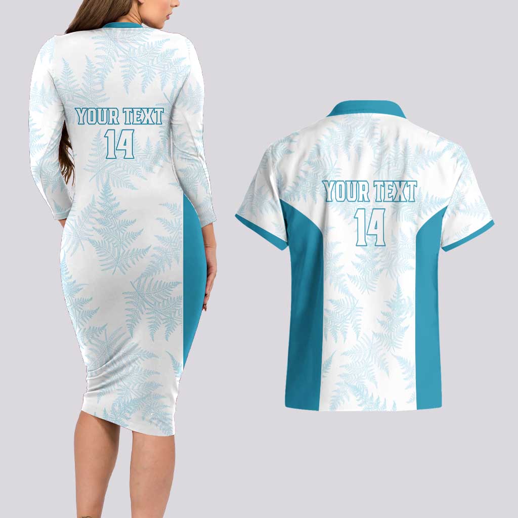 Custom New Zealand Silver Fern Football Couples Matching Long Sleeve Bodycon Dress and Hawaiian Shirt Come On All White LT14 - Polynesian Pride
