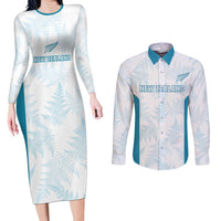 Custom New Zealand Silver Fern Football Couples Matching Long Sleeve Bodycon Dress and Long Sleeve Button Shirt Come On All White LT14 White - Polynesian Pride