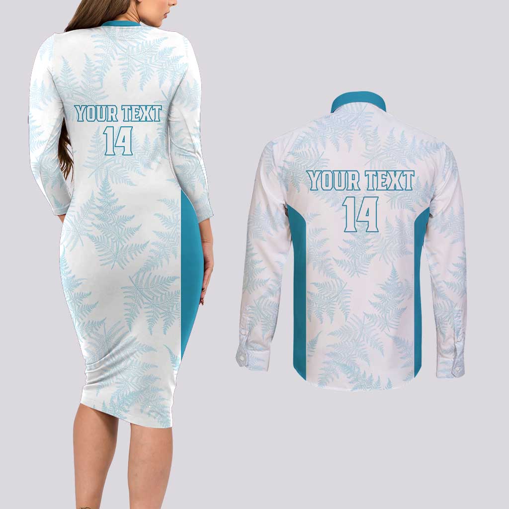 Custom New Zealand Silver Fern Football Couples Matching Long Sleeve Bodycon Dress and Long Sleeve Button Shirt Come On All White LT14 - Polynesian Pride