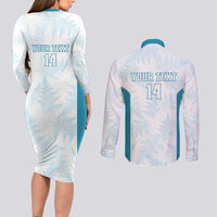 Custom New Zealand Silver Fern Football Couples Matching Long Sleeve Bodycon Dress and Long Sleeve Button Shirt Come On All White LT14 - Polynesian Pride