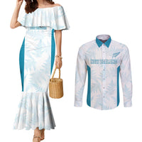 Custom New Zealand Silver Fern Football Couples Matching Mermaid Dress and Long Sleeve Button Shirt Come On All White LT14 White - Polynesian Pride