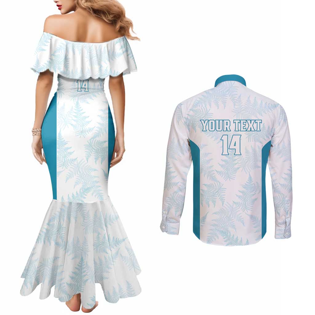 Custom New Zealand Silver Fern Football Couples Matching Mermaid Dress and Long Sleeve Button Shirt Come On All White LT14 - Polynesian Pride